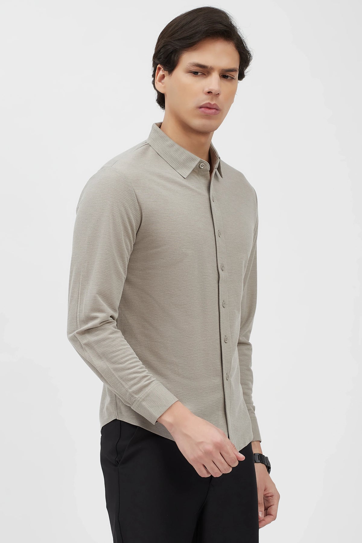Beige Textured Shirt-Global Republic