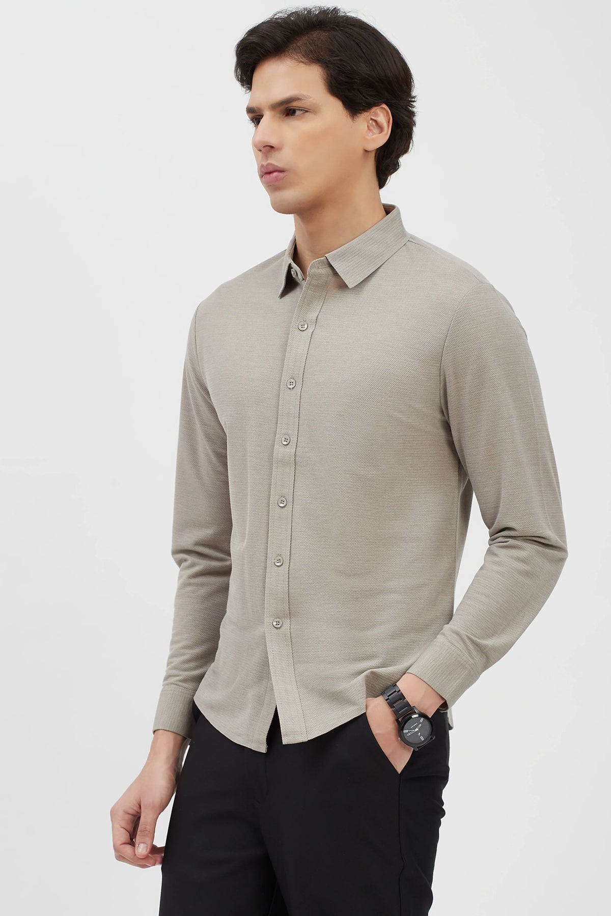 Beige Textured Shirt-Global Republic