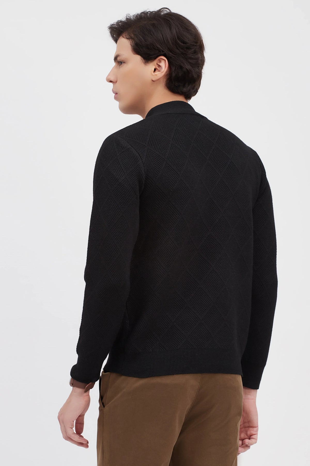 Black Self-Design High-Neck Pullover-Global Republic