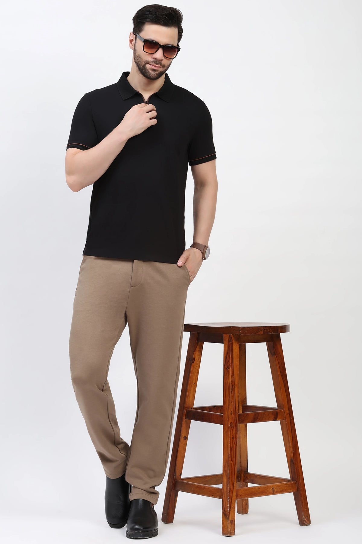Black Textured Polo T-Shirt