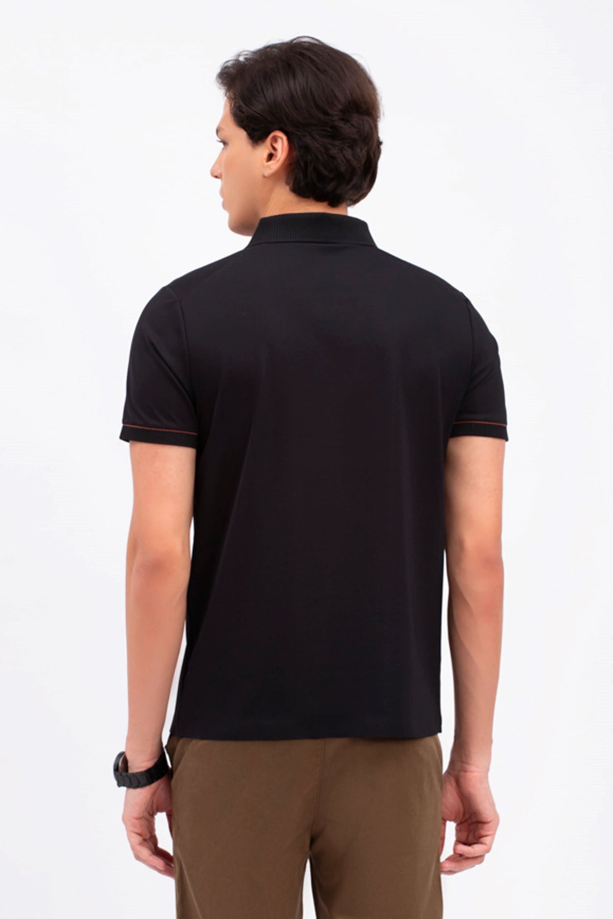 Black Textured Polo T-Shirt-Global Republic