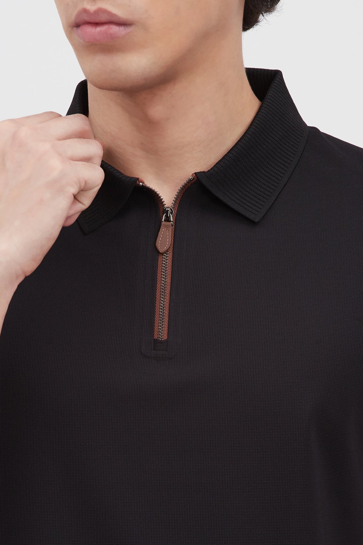 Black Textured Polo T-Shirt-Global Republic