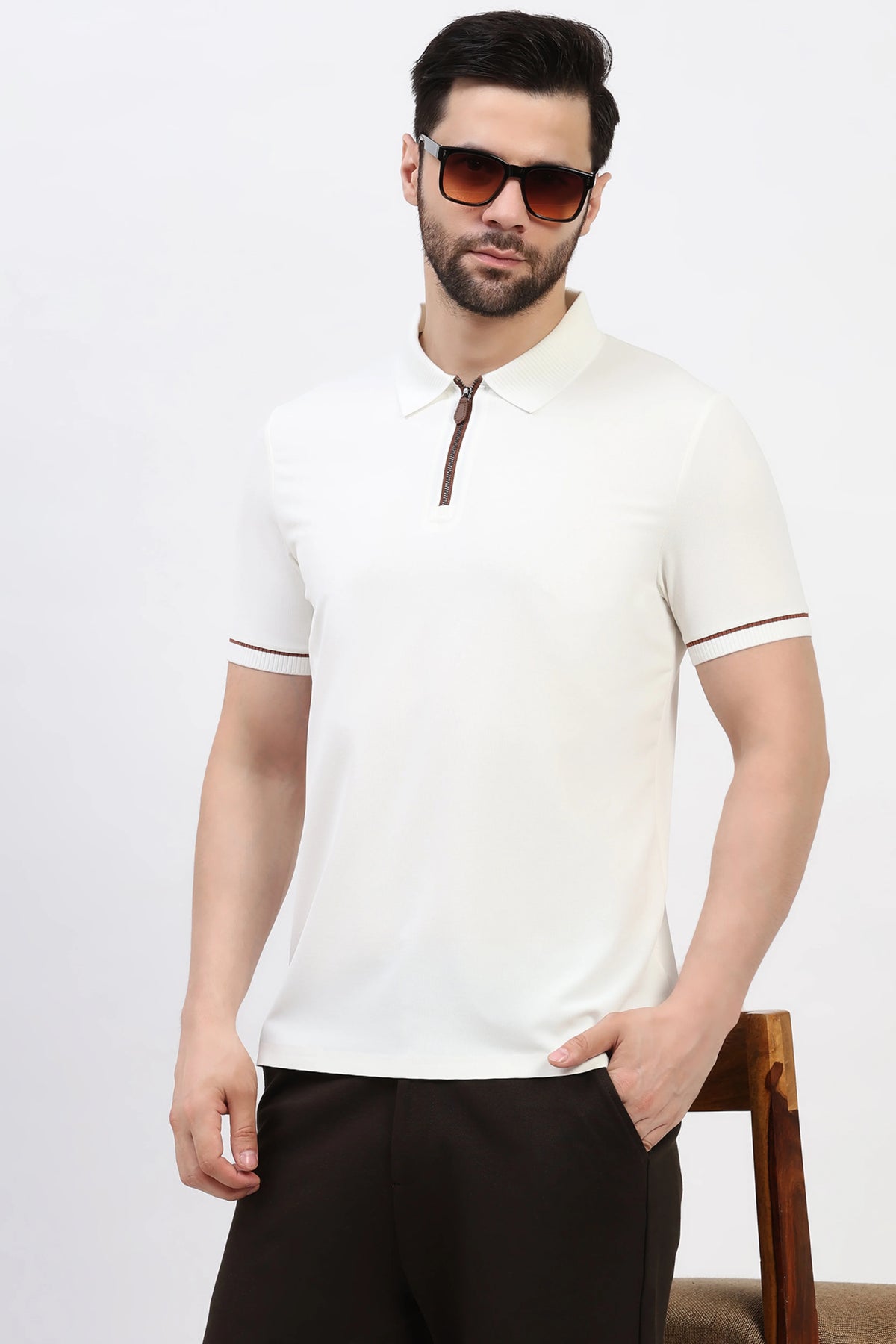 White Textured Polo T-Shirt