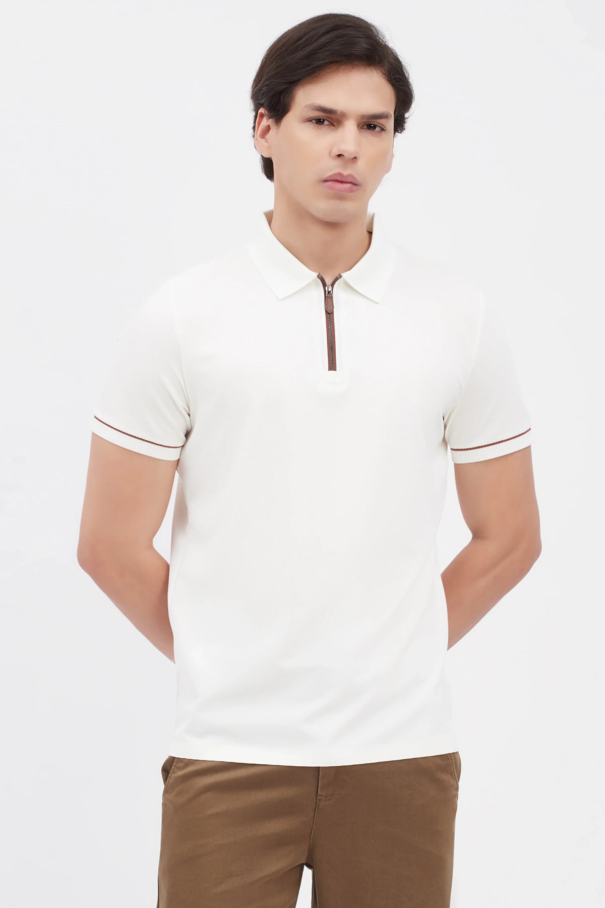 White Textured Polo T-Shirt-Global Republic