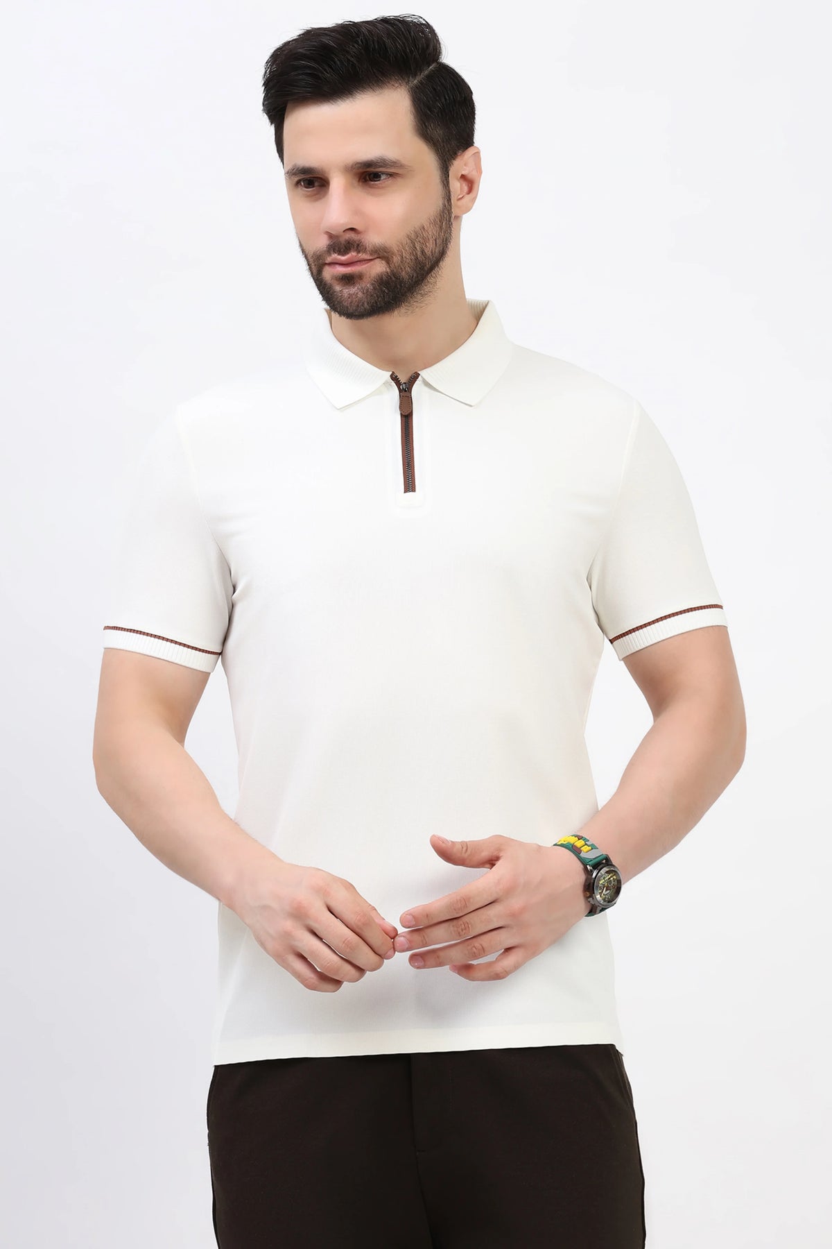 White Textured Polo T-Shirt