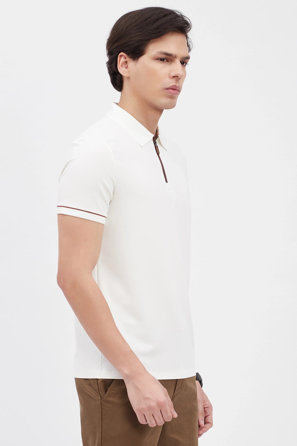 White Textured Polo T-Shirt-Global Republic