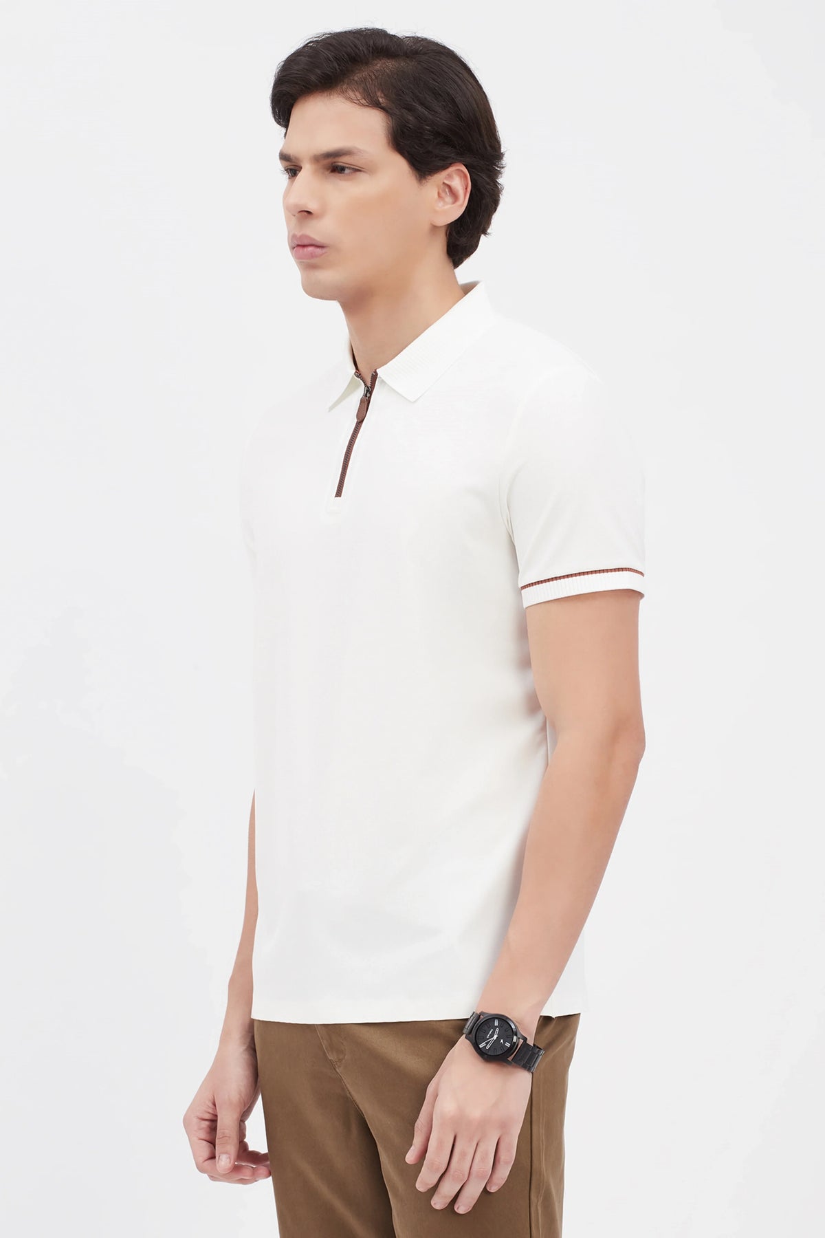 White Textured Polo T-Shirt-Global Republic