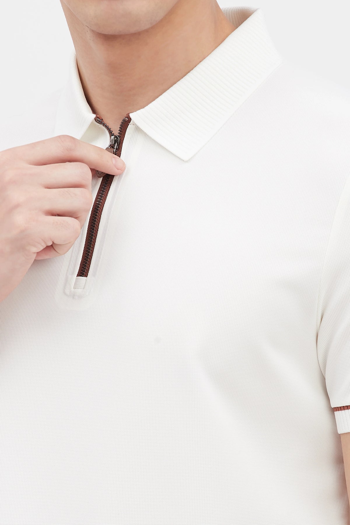 White Textured Polo T-Shirt-Global Republic