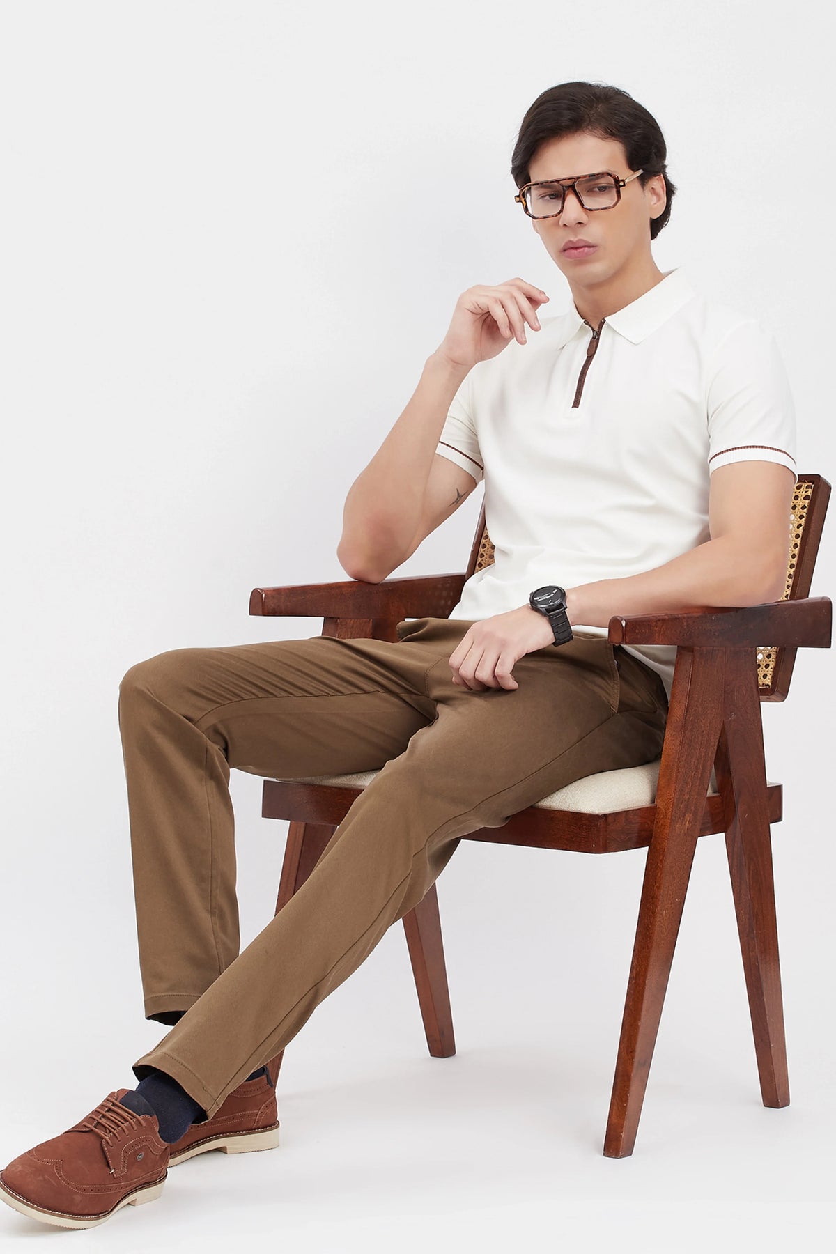 White Textured Polo T-Shirt-Global Republic