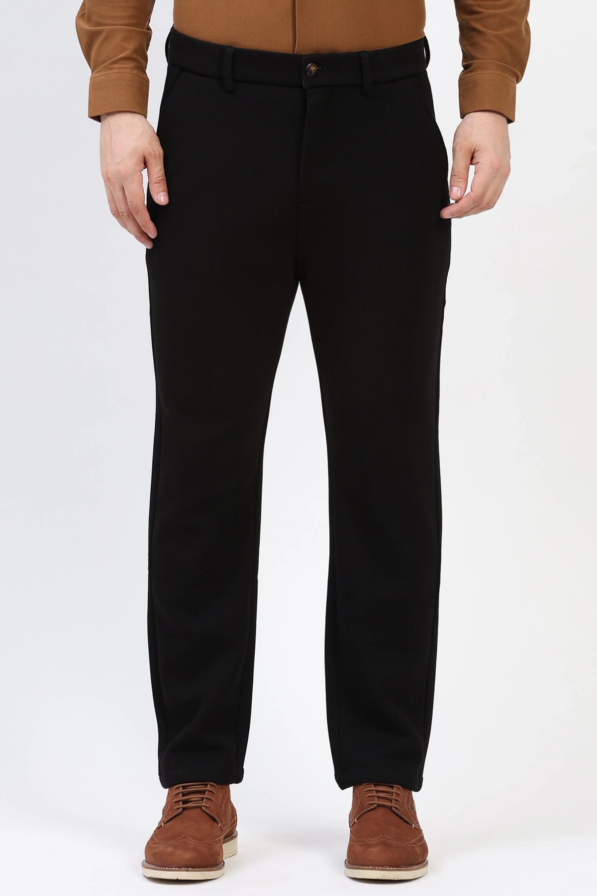 Black Straight Fit Trousers-Global Republic