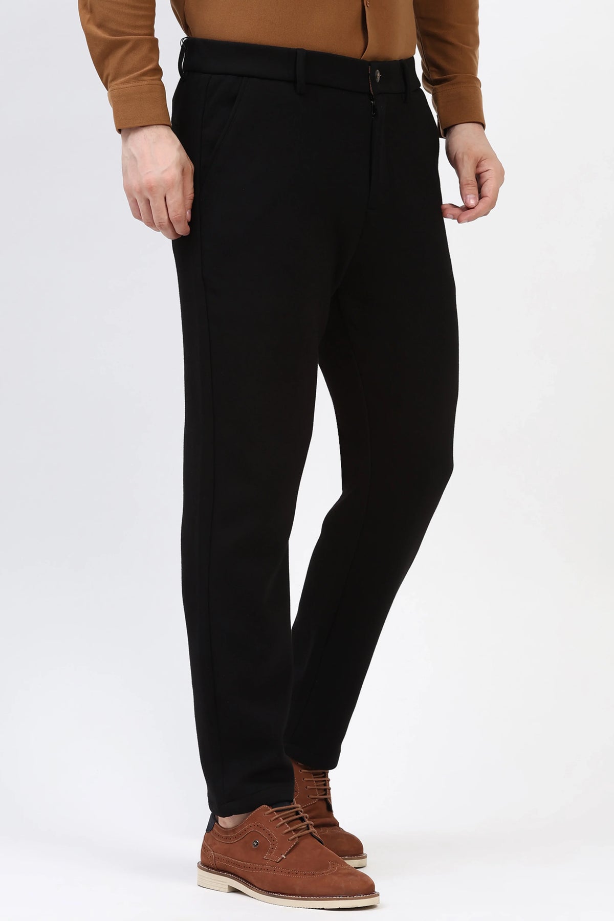 Black Straight Fit Trousers-Global Republic