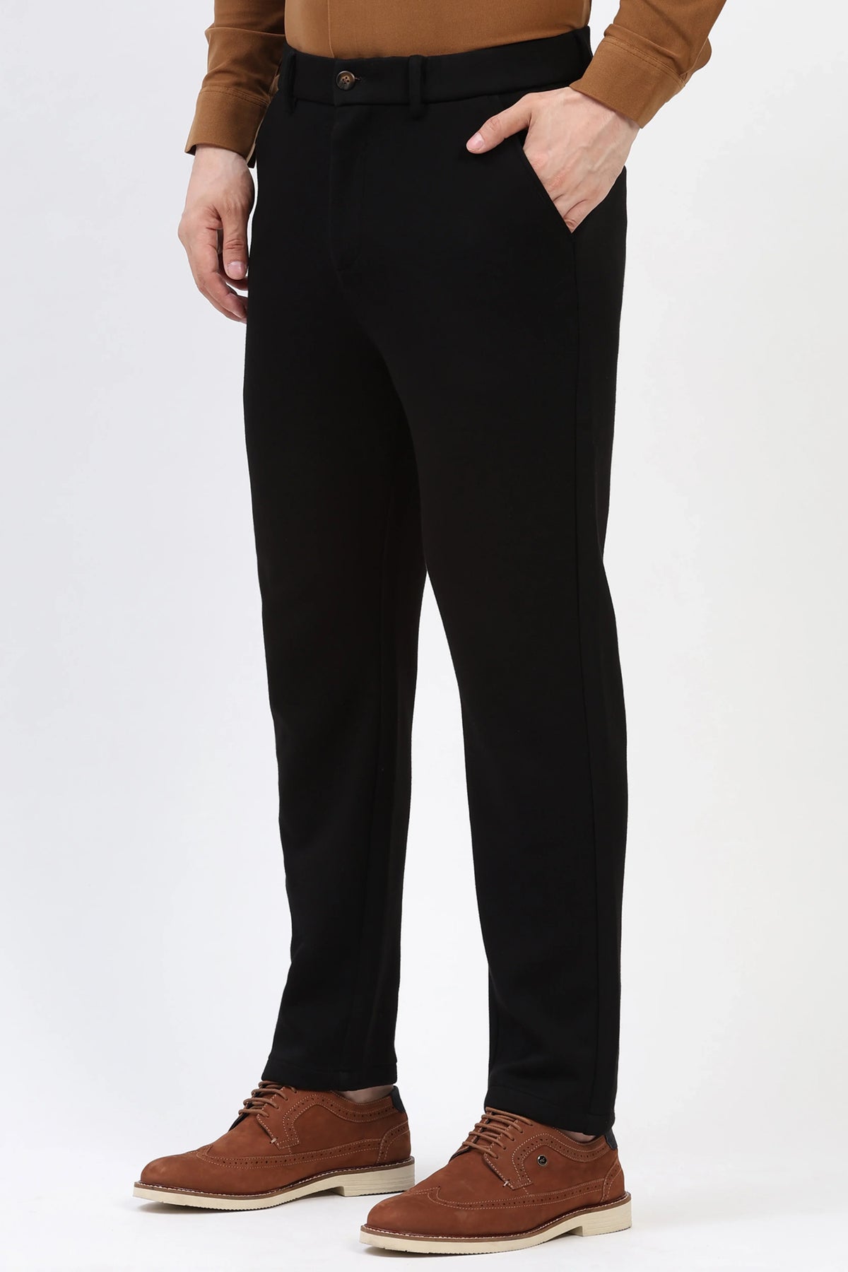Black Straight Fit Trousers-Global Republic