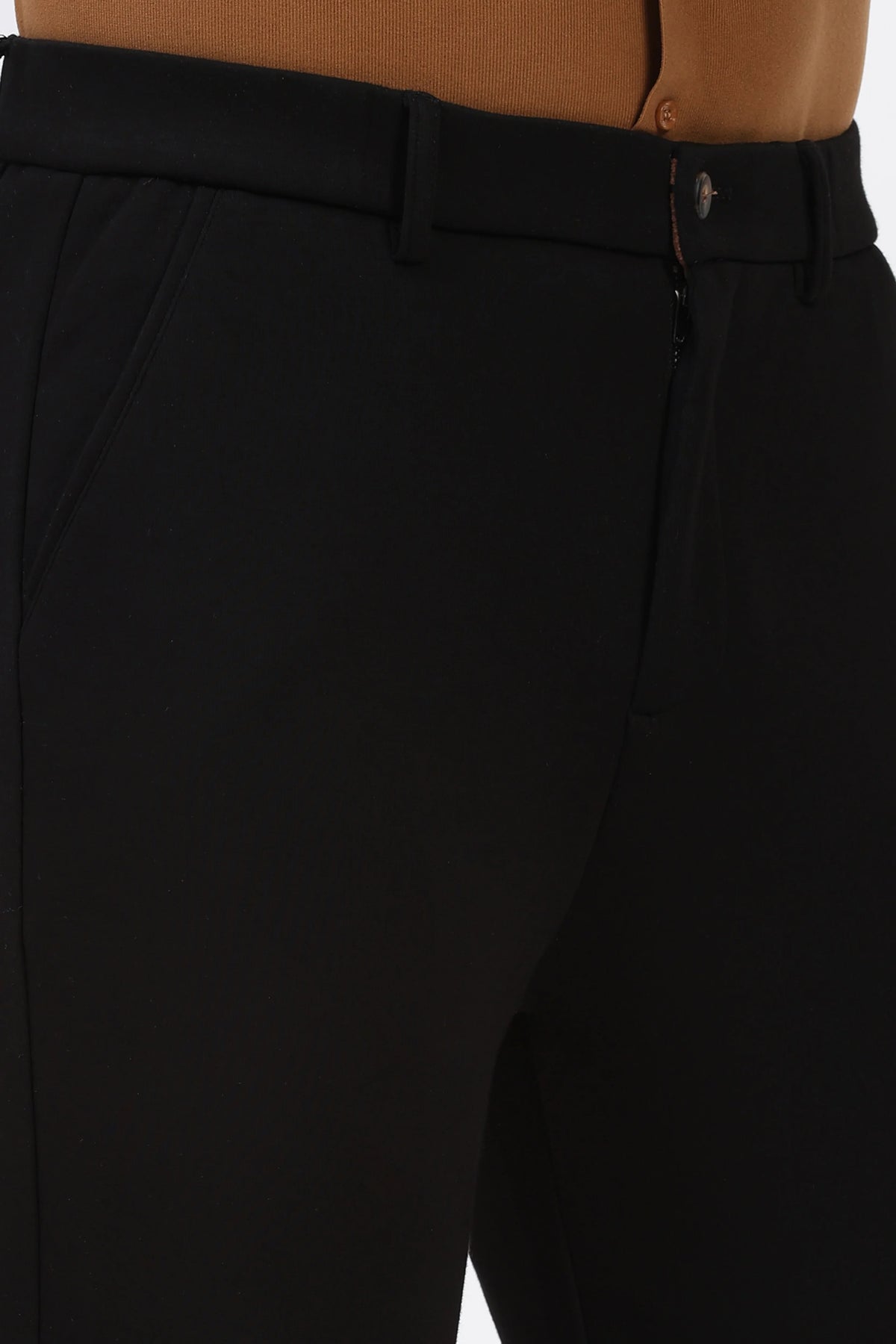 Black Straight Fit Trousers-Global Republic