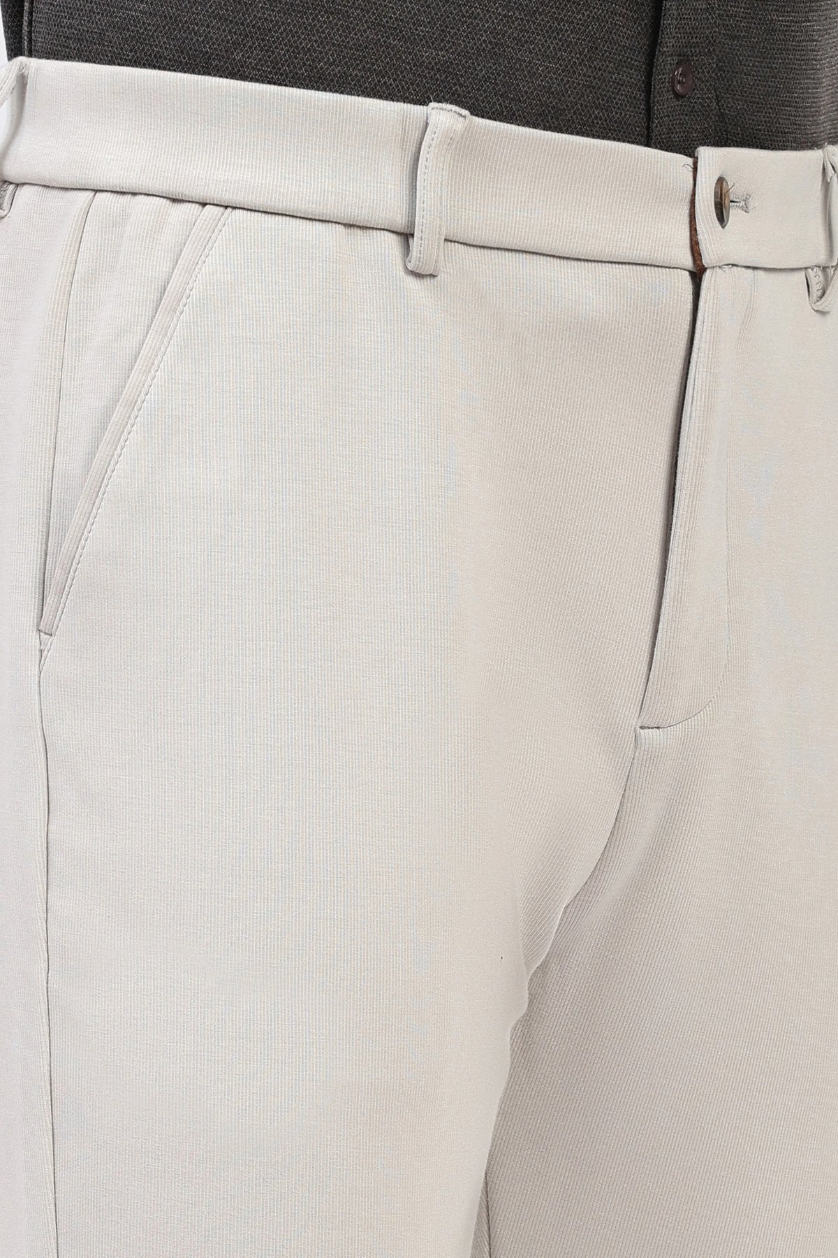 Light Grey Straight Fit Trousers-Global Republic