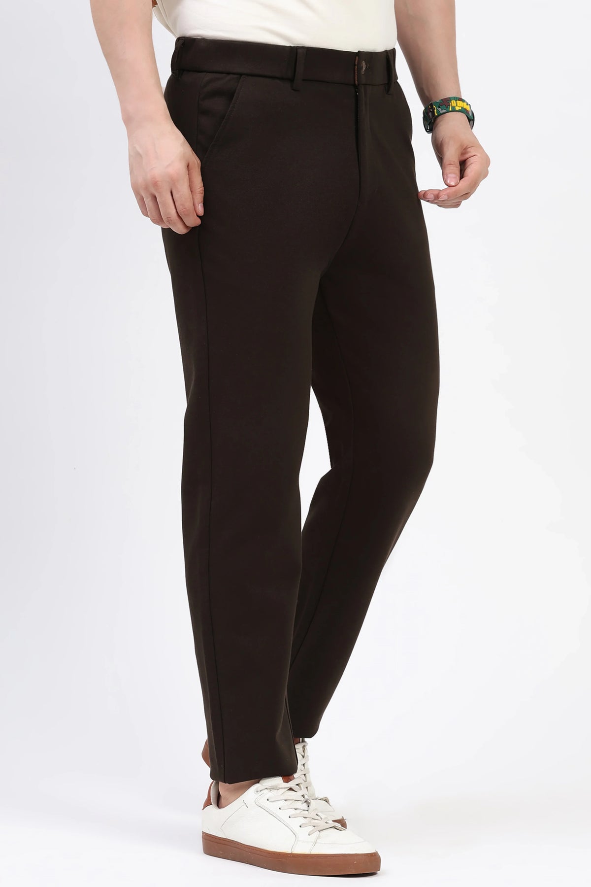 Deep Coffee Straight Fit Trousers-Global Republic