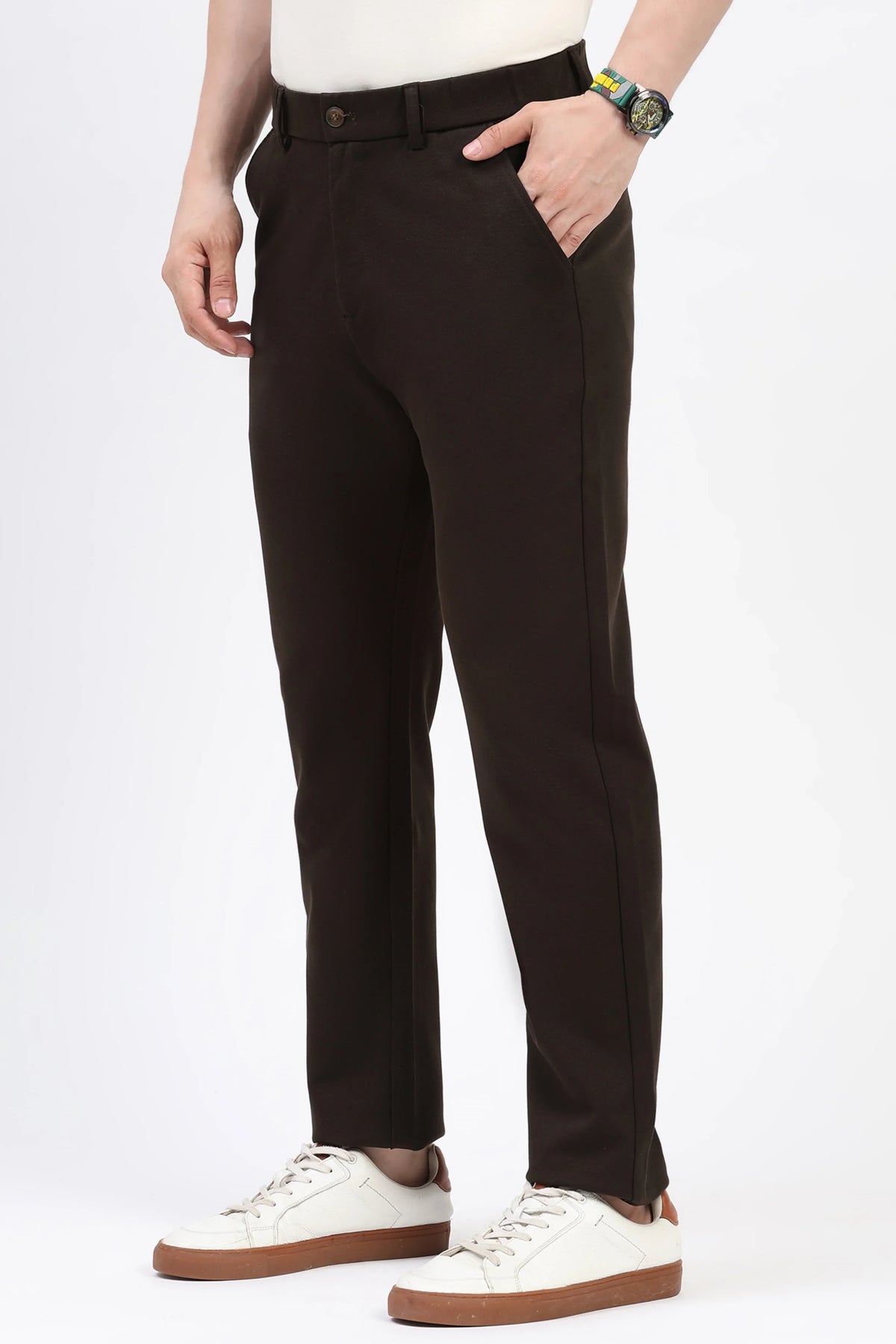 Deep Coffee Straight Fit Trousers-Global Republic