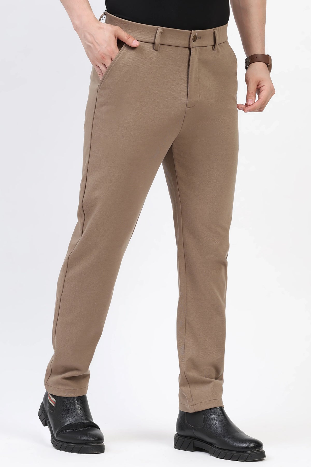 Khaki Straight Fit Trousers-Global Republic