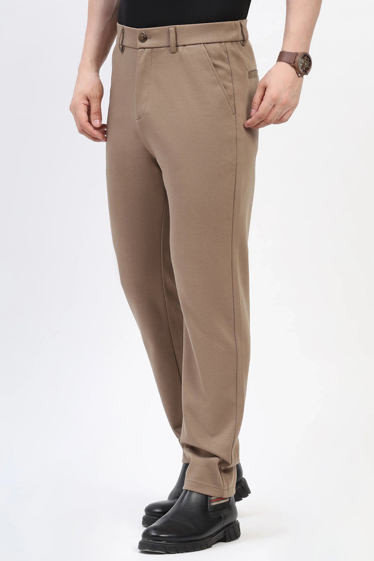 Khaki Straight Fit Trousers-Global Republic