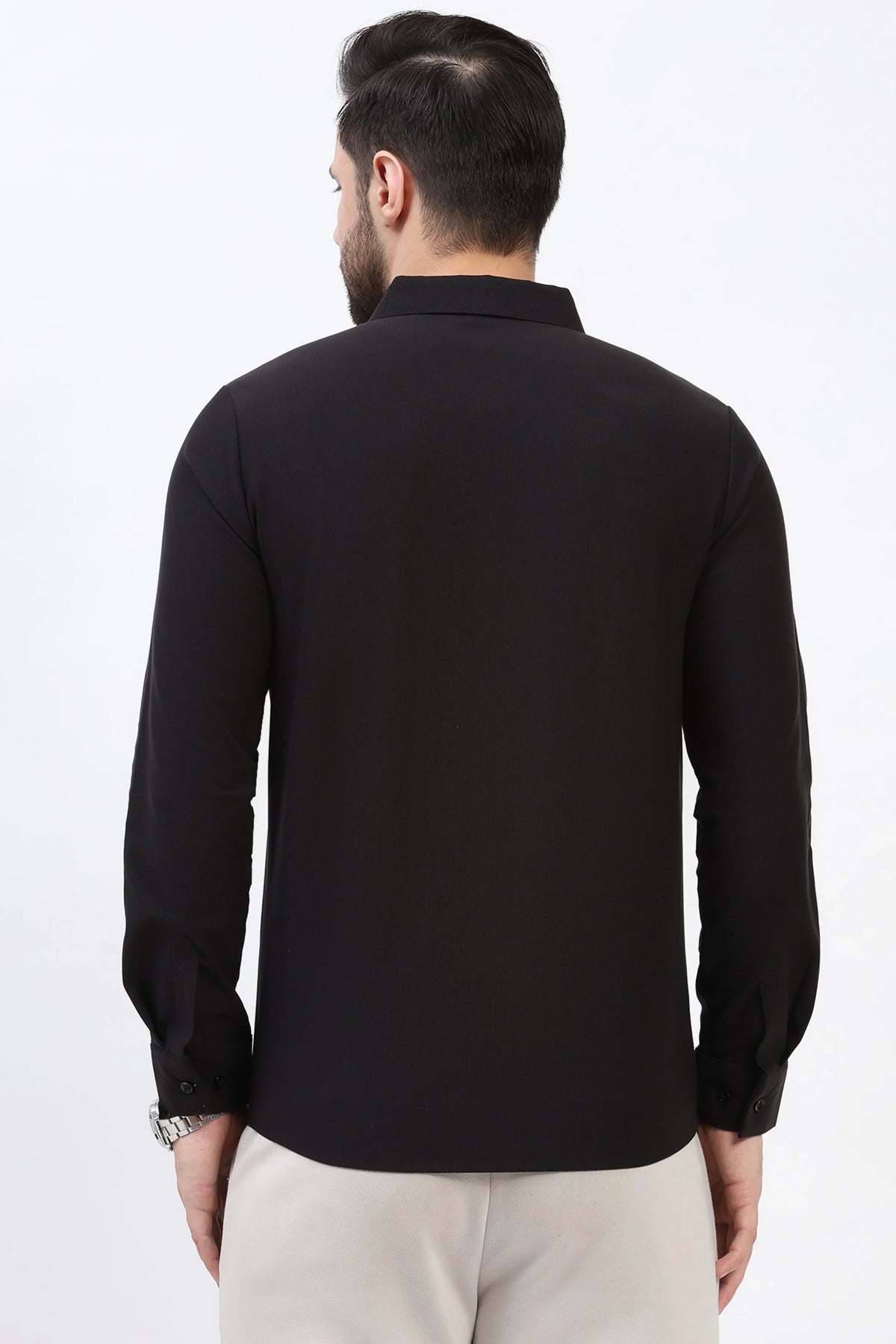 Black Self-Stripe Pre-Winter Shirt-Global Republic