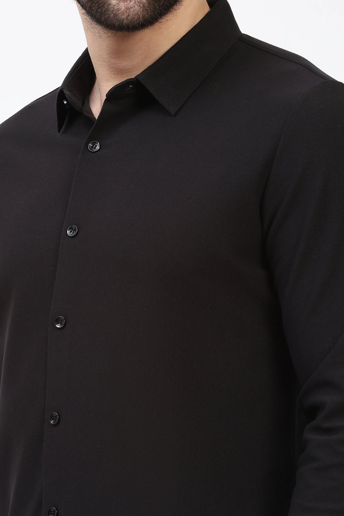 Black Self-Stripe Pre-Winter Shirt-Global Republic