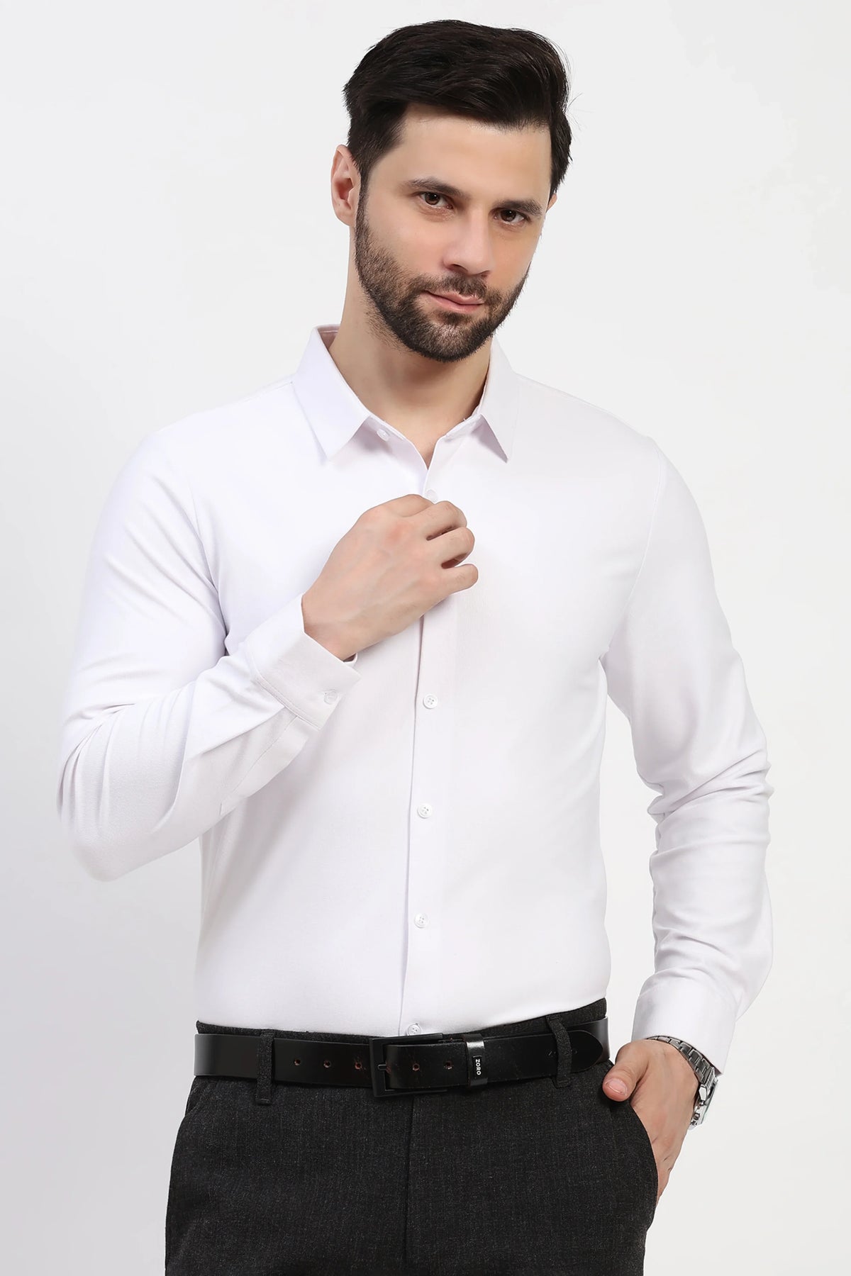 White Self-Stripe Winter Shirt-Global Republic