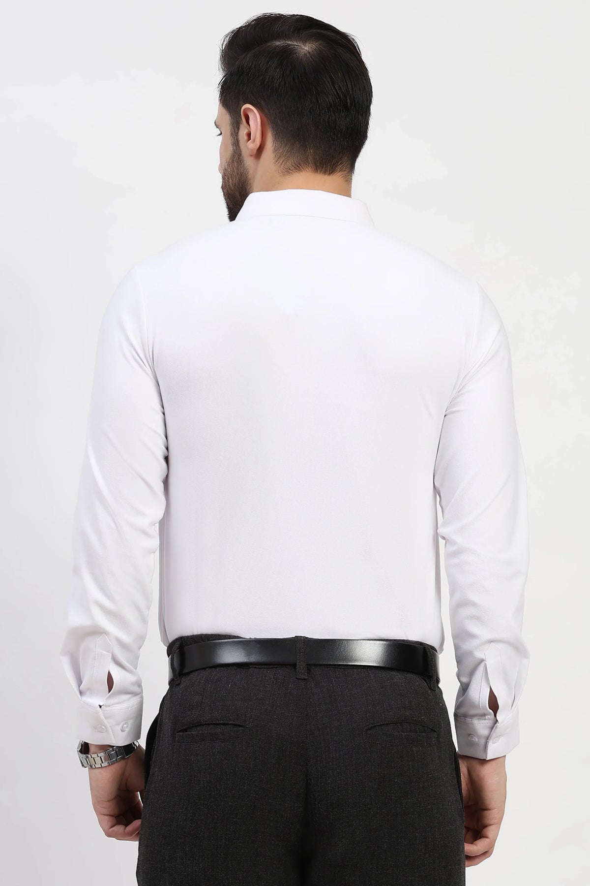 White Self-Stripe Winter Shirt-Global Republic