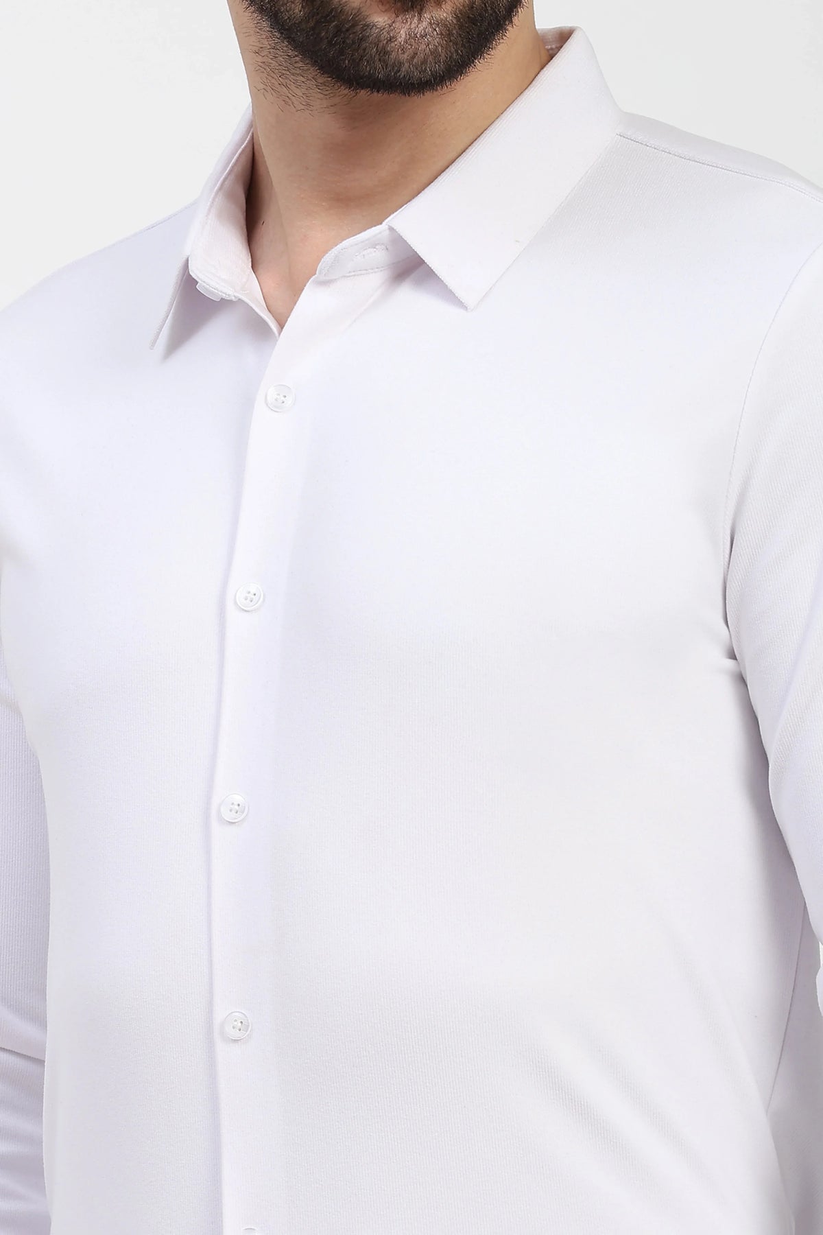 White Self-Stripe Winter Shirt-Global Republic