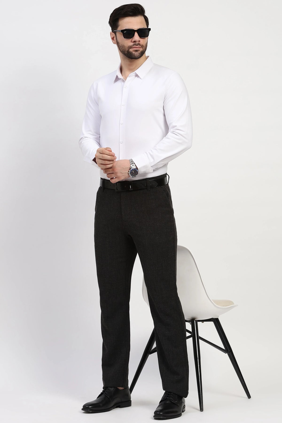 White Self-Stripe Winter Shirt-Global Republic