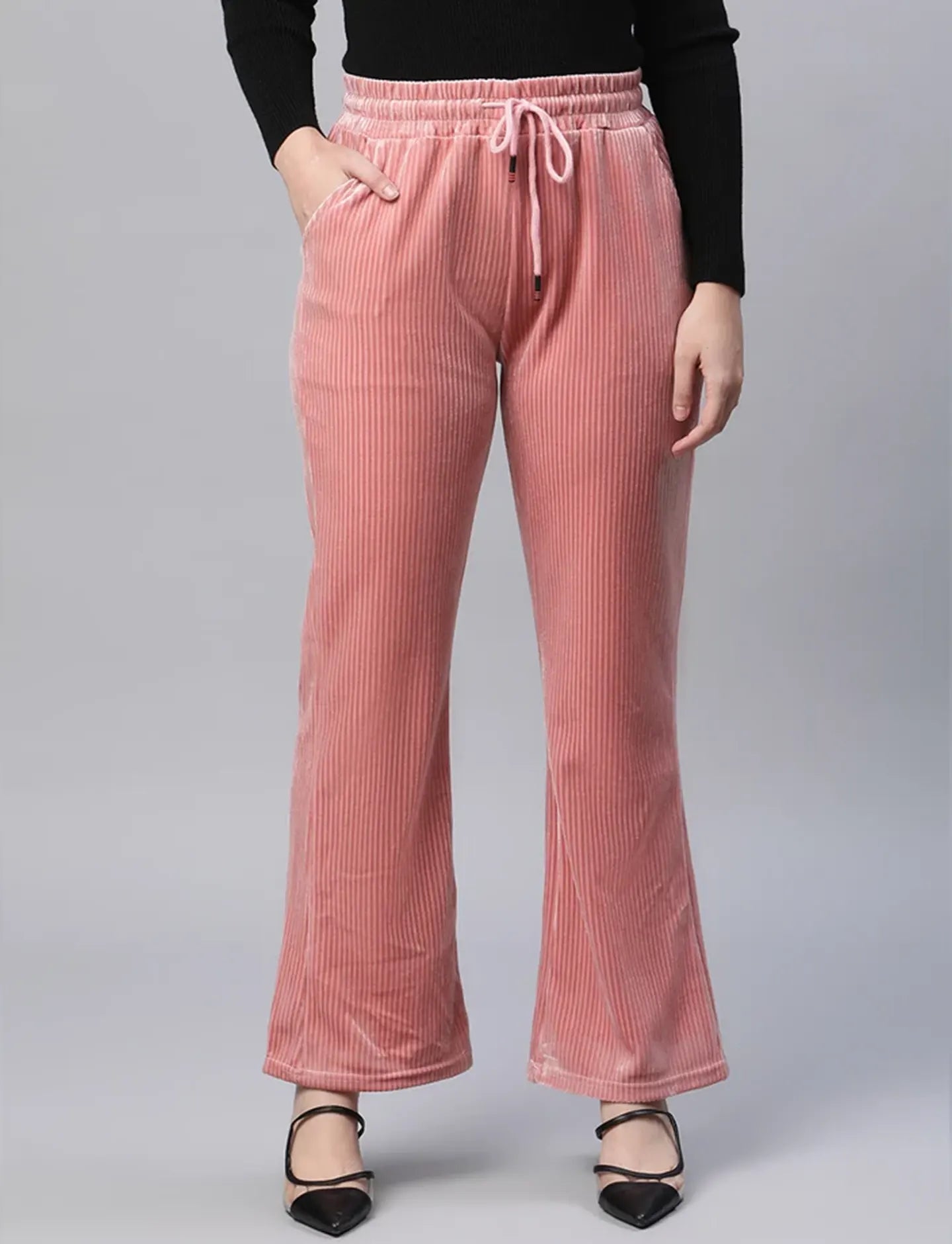 Women Pink  Corduroy High Rise Flared Leg Lower - Global Republic