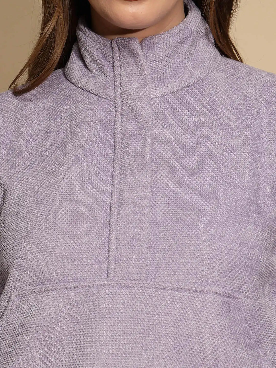 Lilac Solid Full Sleeve Turtle Neck Fleece Sweatshirt