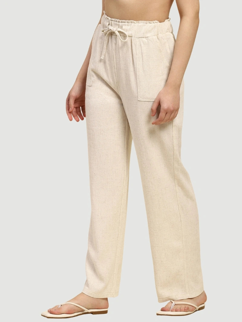 Natural Solid Cotton Linen Relaxed Lower - Global Republic