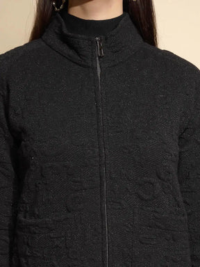 Black Solid Full Sleeve Turtle Neck Acrylic Sweatshirt