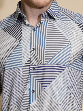 Multicolor Striped Full Sleeve Collared Neck Cotton Blend Shirt