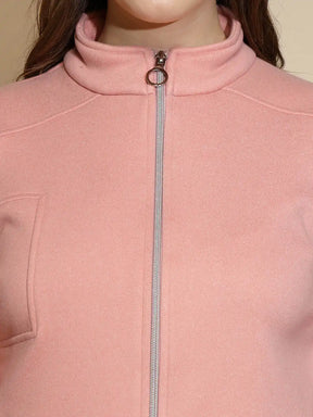 Peach Solid Full Sleeve Turtle Neck Fleece Sweatshirt