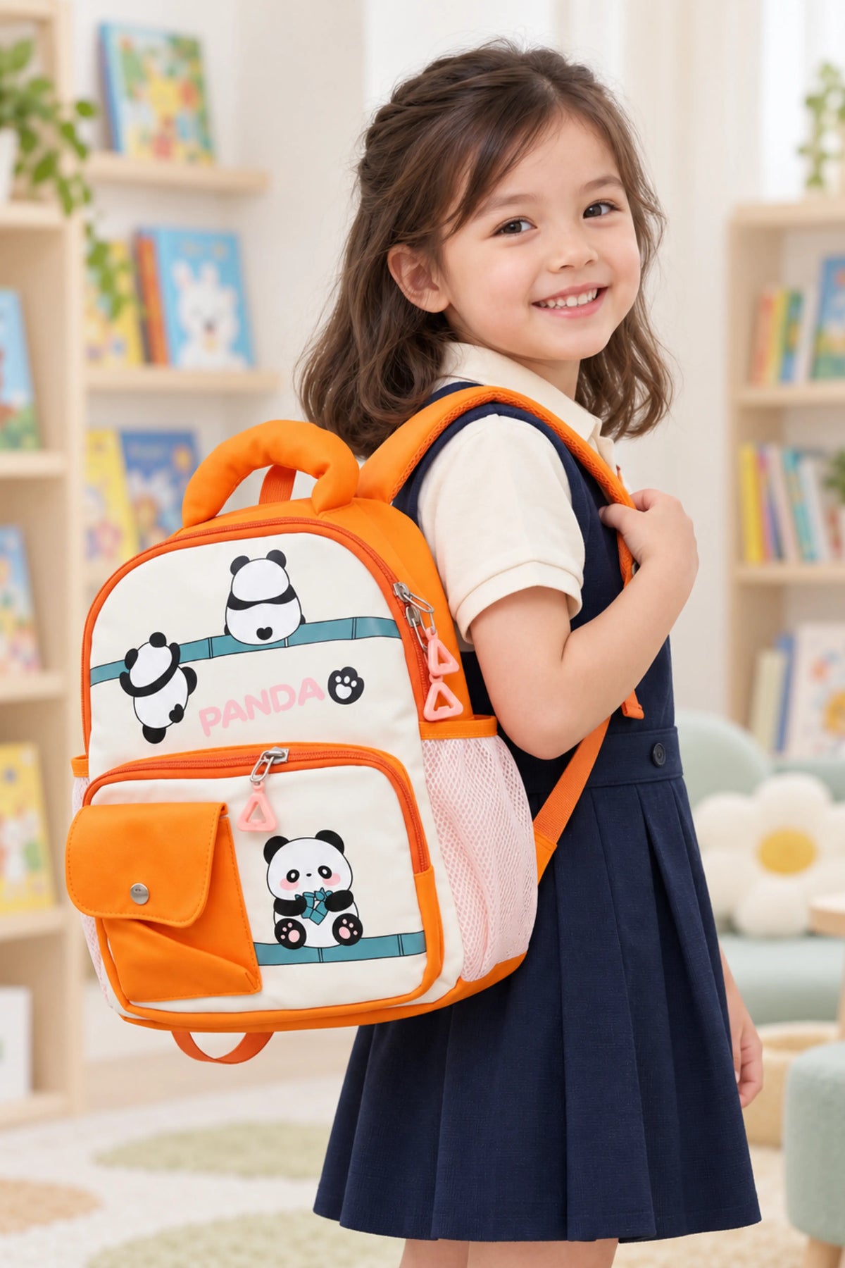 Kids Orange Panda School Bag