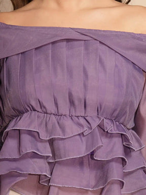 Women's Solid off Shoulder Violet Blouse Top