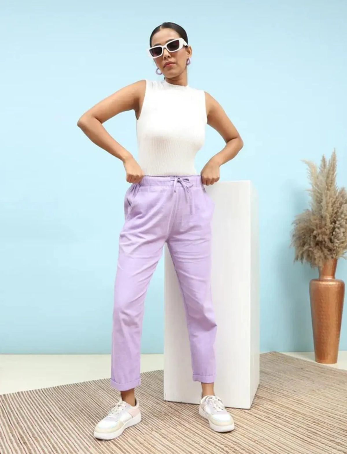 Lilac Cotton Ankle Length Lower