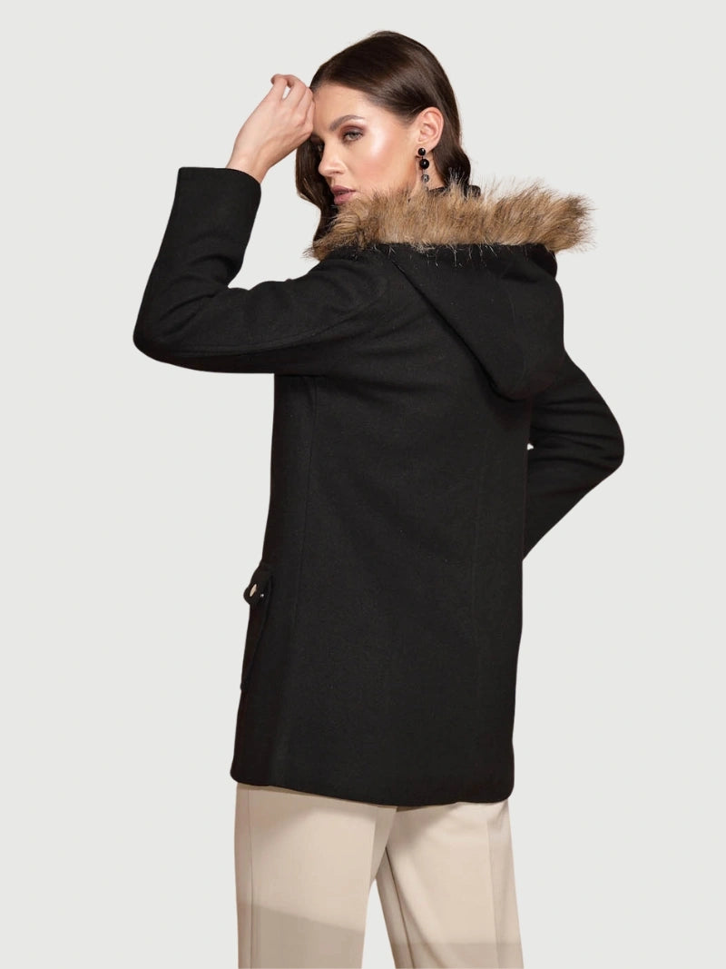 Black Solid Hooded Coat