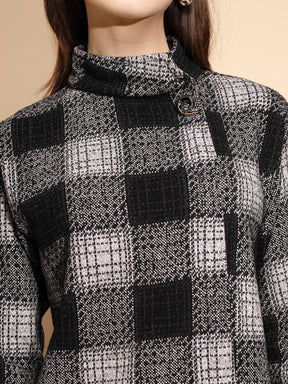 Women Black Checkered Turtle Neck Full Sleeve Loose fit Co-ord Set