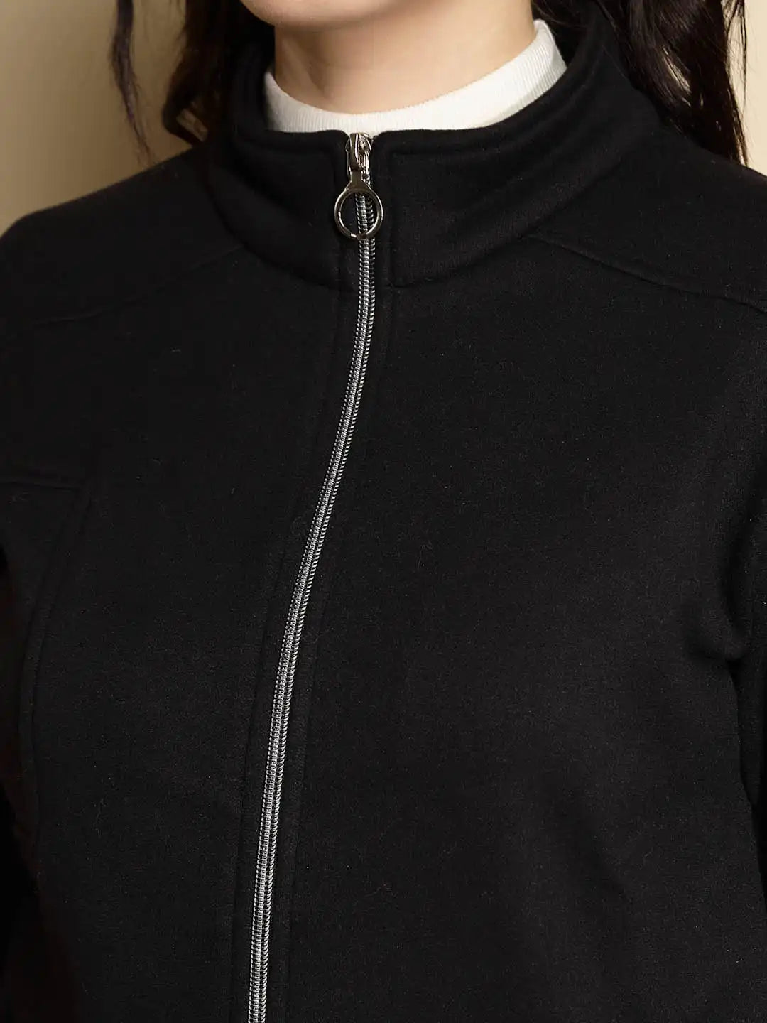 Black Solid Full Sleeve Turtle Neck Fleece Sweatshirt - Global Republic