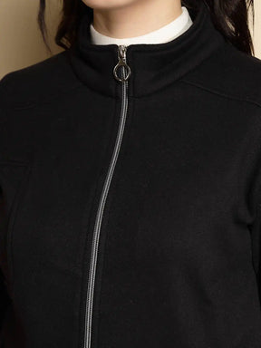 Black Solid Full Sleeve Turtle Neck Fleece Sweatshirt