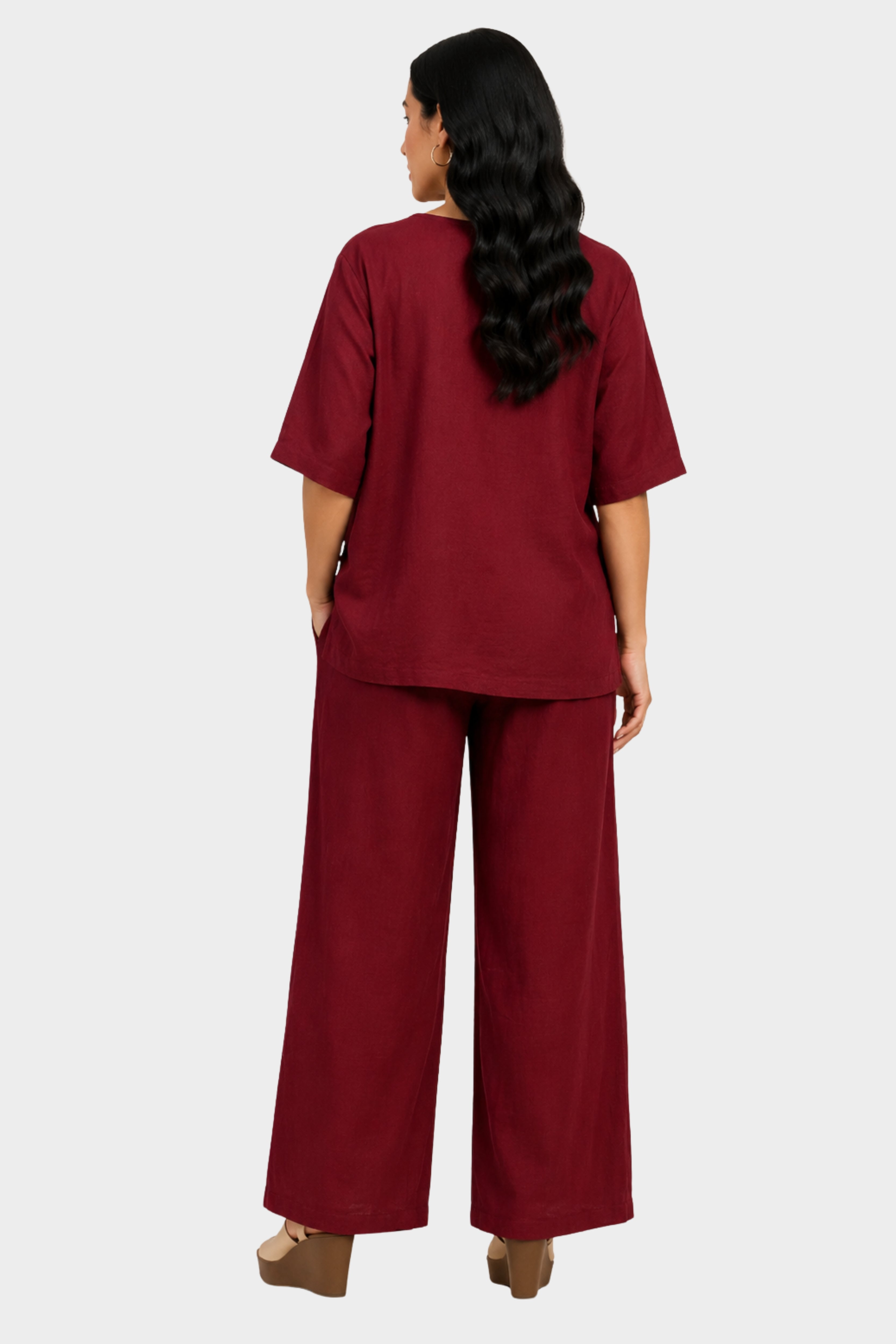 Maroon Leaf Embroidered Lounge Wear Set