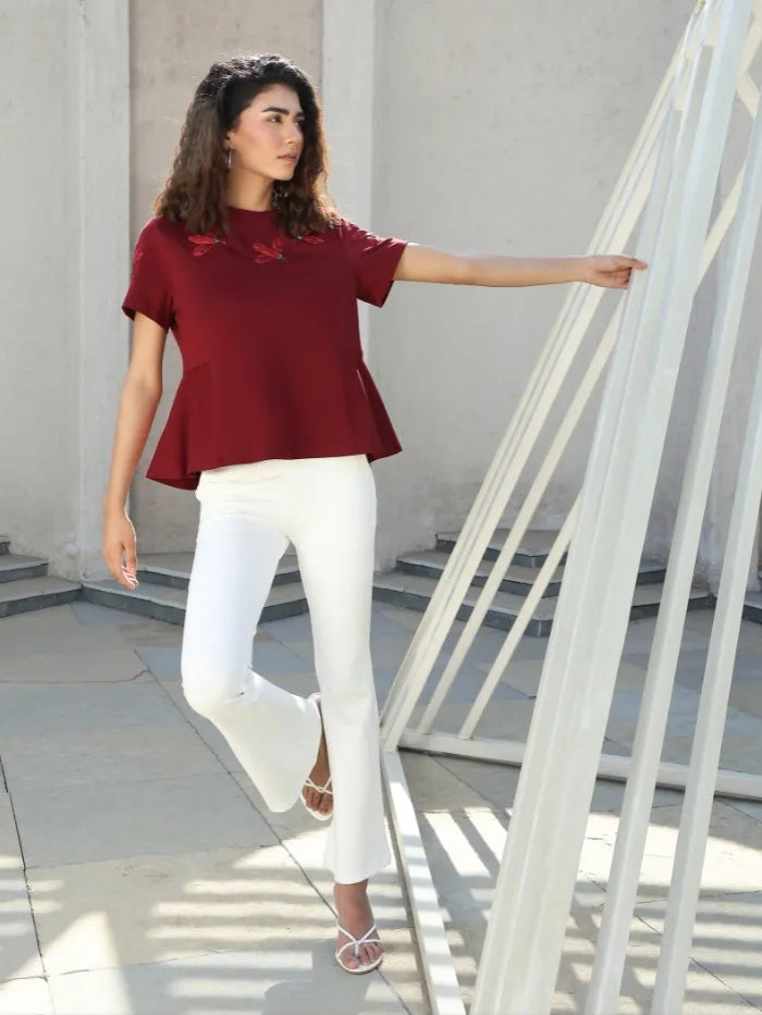 Maroon Applique UV Protection Top