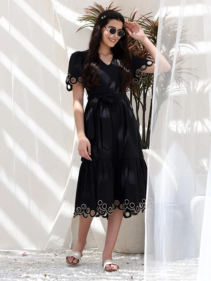 Black Cut Work Tiered  Dress