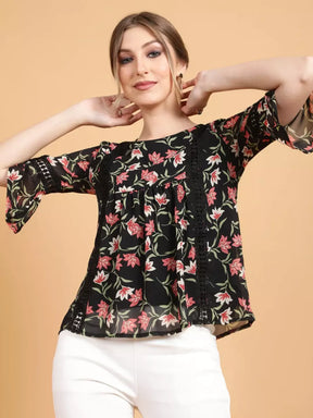 Black Floral Georgette Top