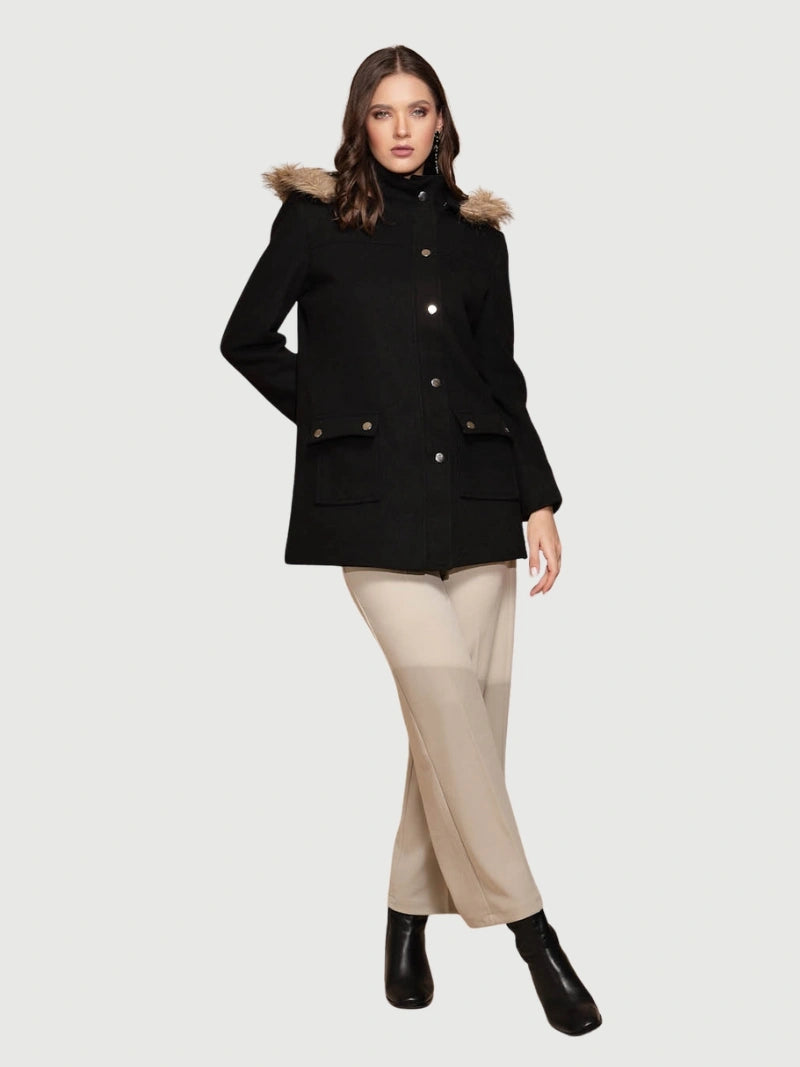 Black Solid Hooded Coat