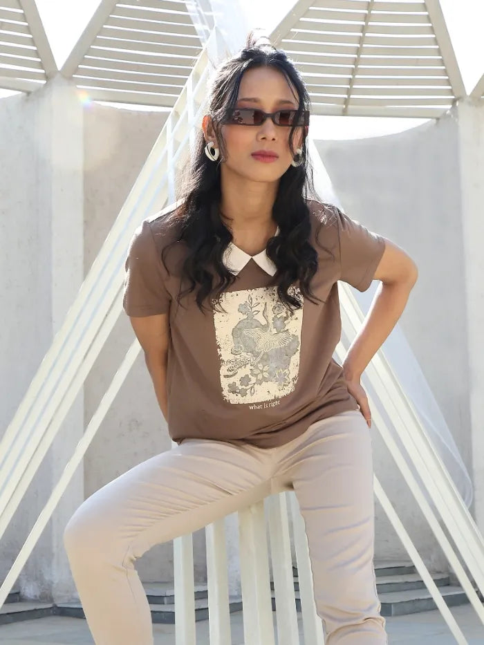 Brown Motivational Quote Viscose Top - Global Republic