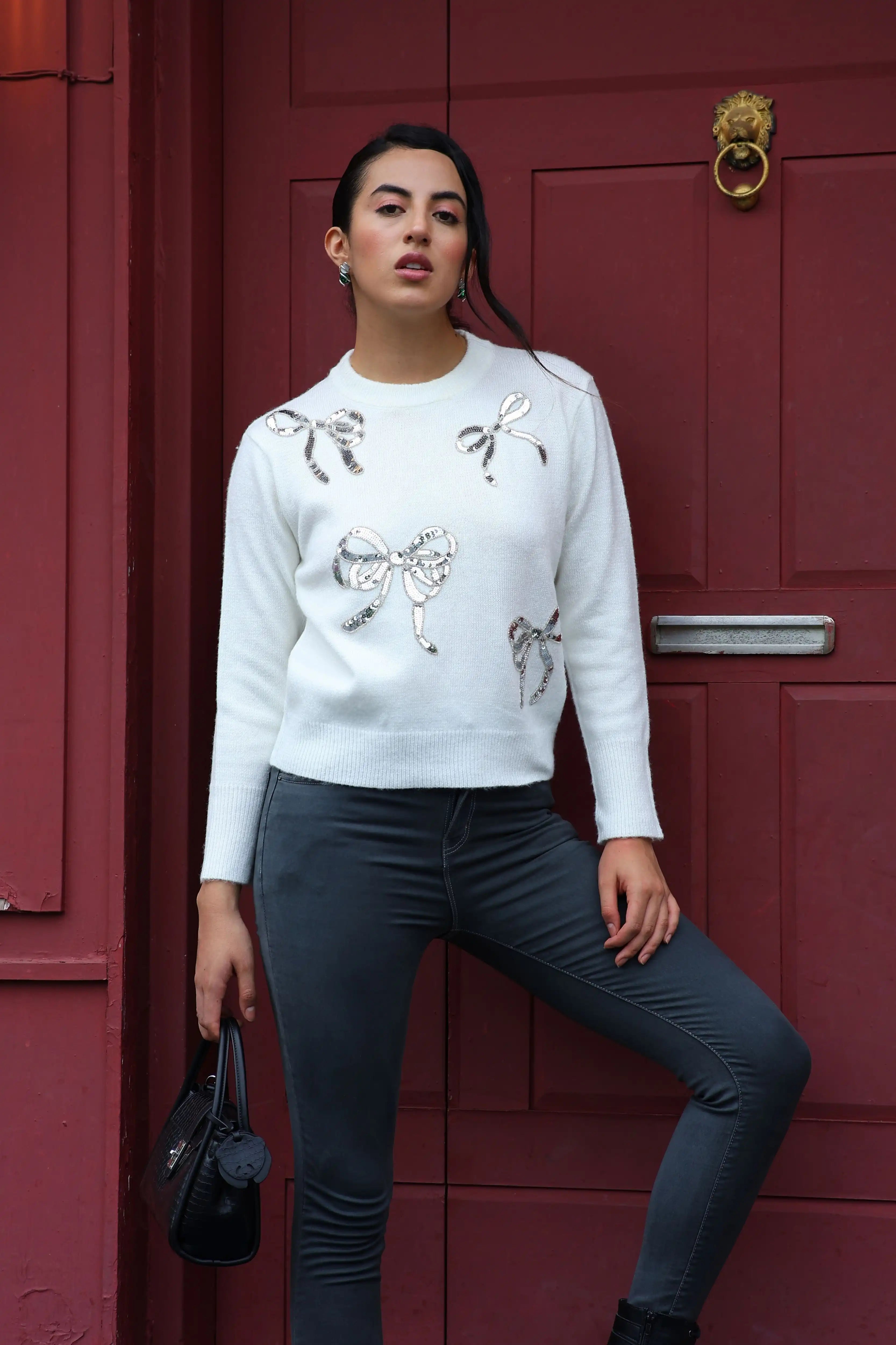 Embellished Wool Blend Pullover