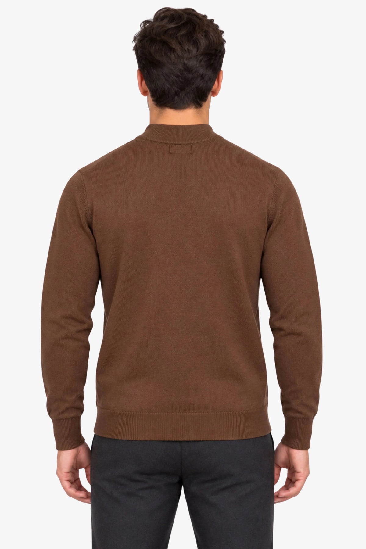 Brown Slim-Fit High-Neck Pullover-Global Republic