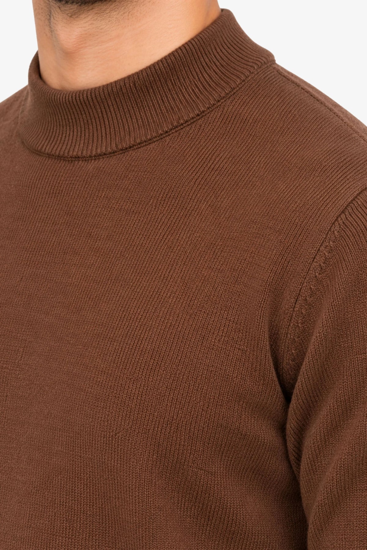 Brown Slim-Fit High-Neck Pullover-Global Republic